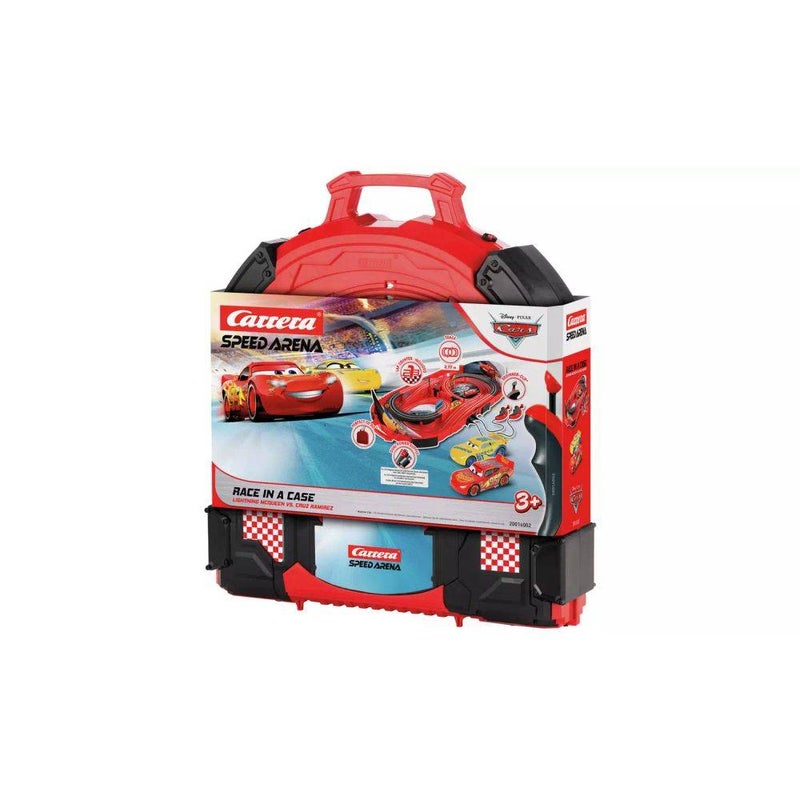 Carrera مجموعة سباق كارييرا سبيد أرينا من ديزني بيكسار سيارات سباق في علبة لايتنينغ مكوين ضد كروز راميريز (1:64، أحمر/أصفر) - Image 1